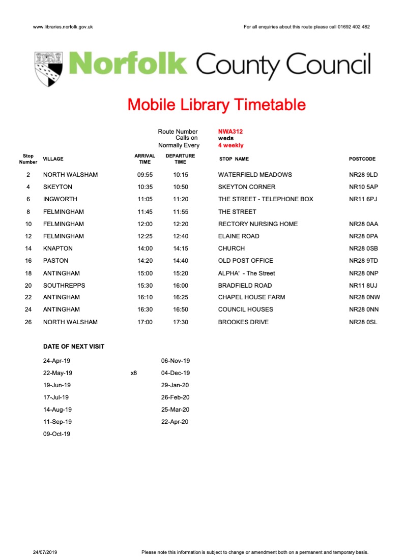 Mobile Library Timetable download